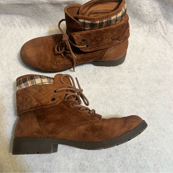 Brown fashion plaid winter booties lace up ankle boots - Picture 8 of 13